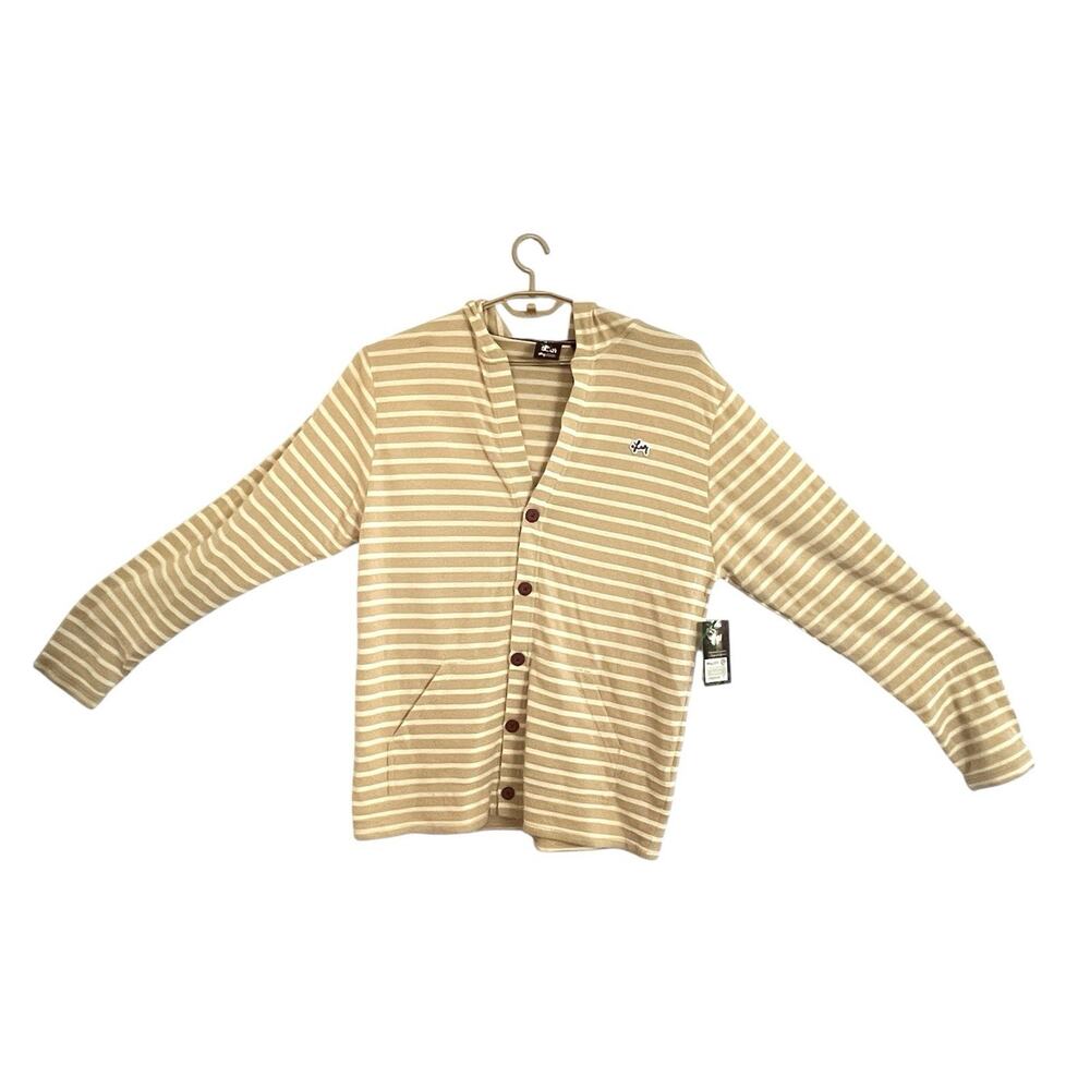 LRG Cardigan Men's Size L Tan Cream Lightweight Oak Bluffs Hip Hop Style Varsity